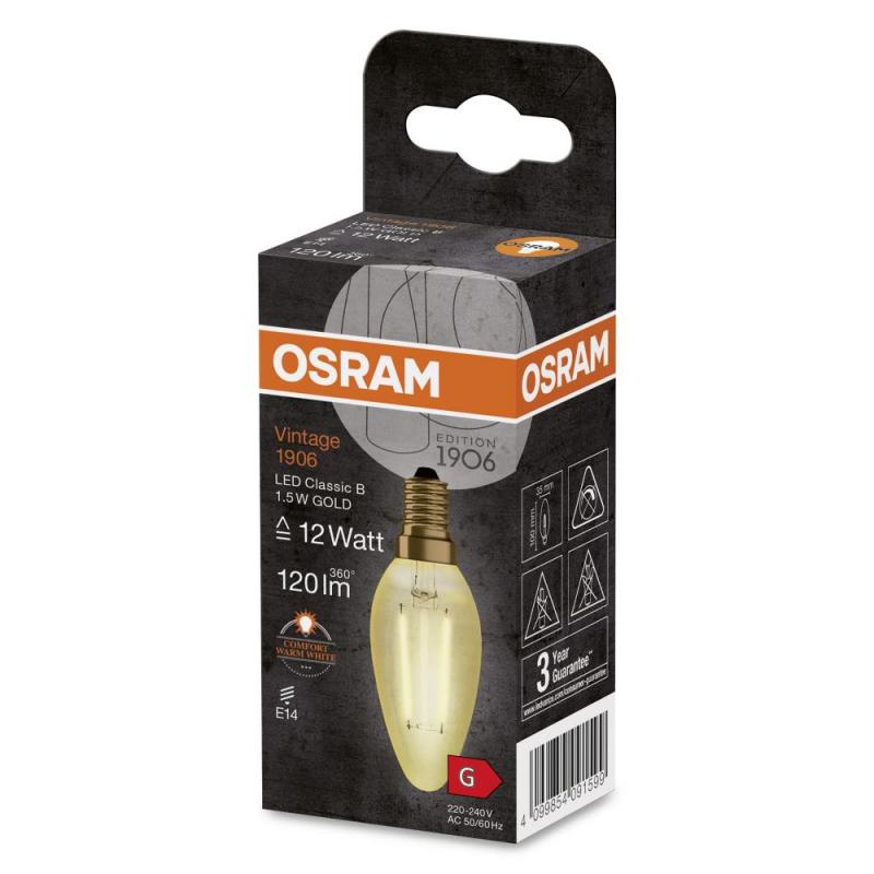 OSRAM LED E14 VINTAGE LED Kerzenlampe GOLD 1,5W wie 12W extra warmweißes Licht